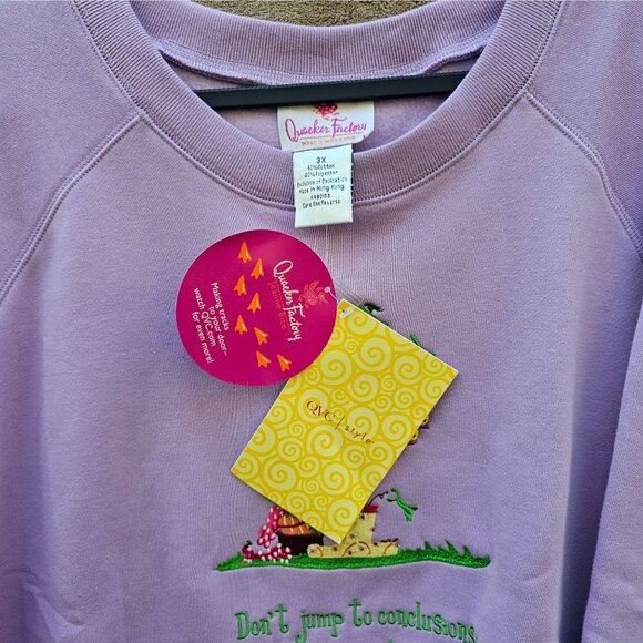Vtg Quacker Factory Women's 3X Embroidered Pullover Sweatshirt Lavender QVC NWT - Picture 2 of 7